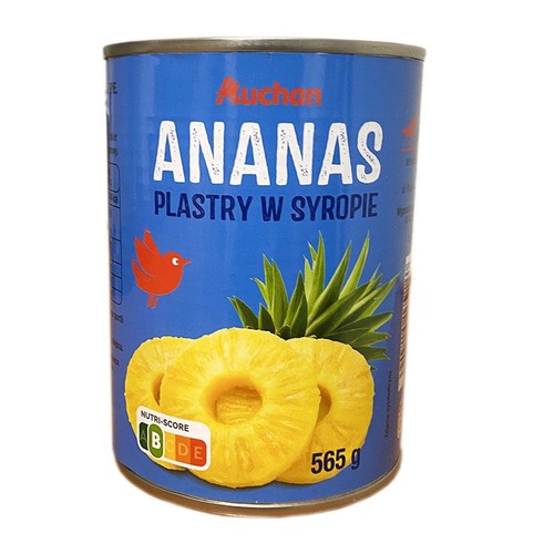 Ananas plastry w syropie Auchan 565 g