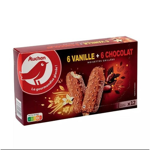 Lody na patyku czekoladowe 6 sztuk i waniliowe 6 sztuk Auchan 450 g
