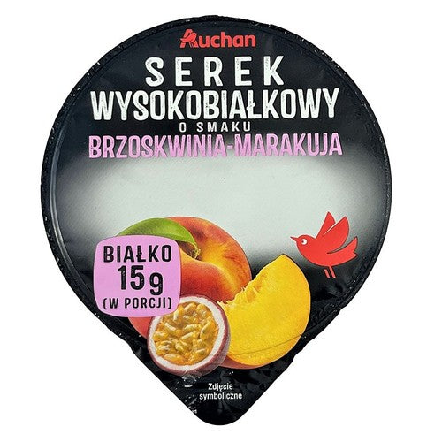Serek wysokobiałkowy o smaku brzoskwinia - marakuja  Auchan 150 g