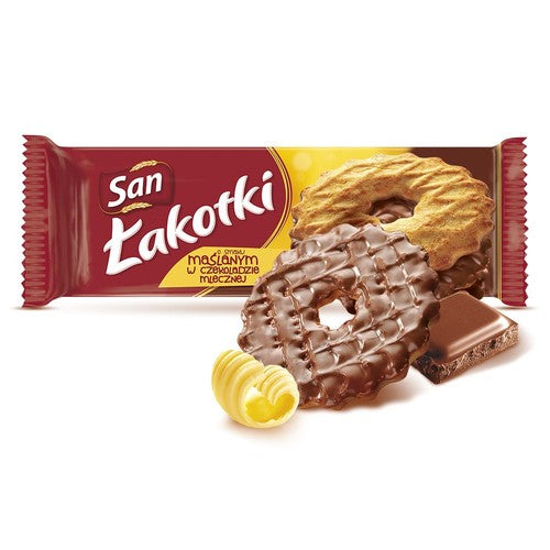 Ciastka maślane w mlecznej czekoladzie San 146 g